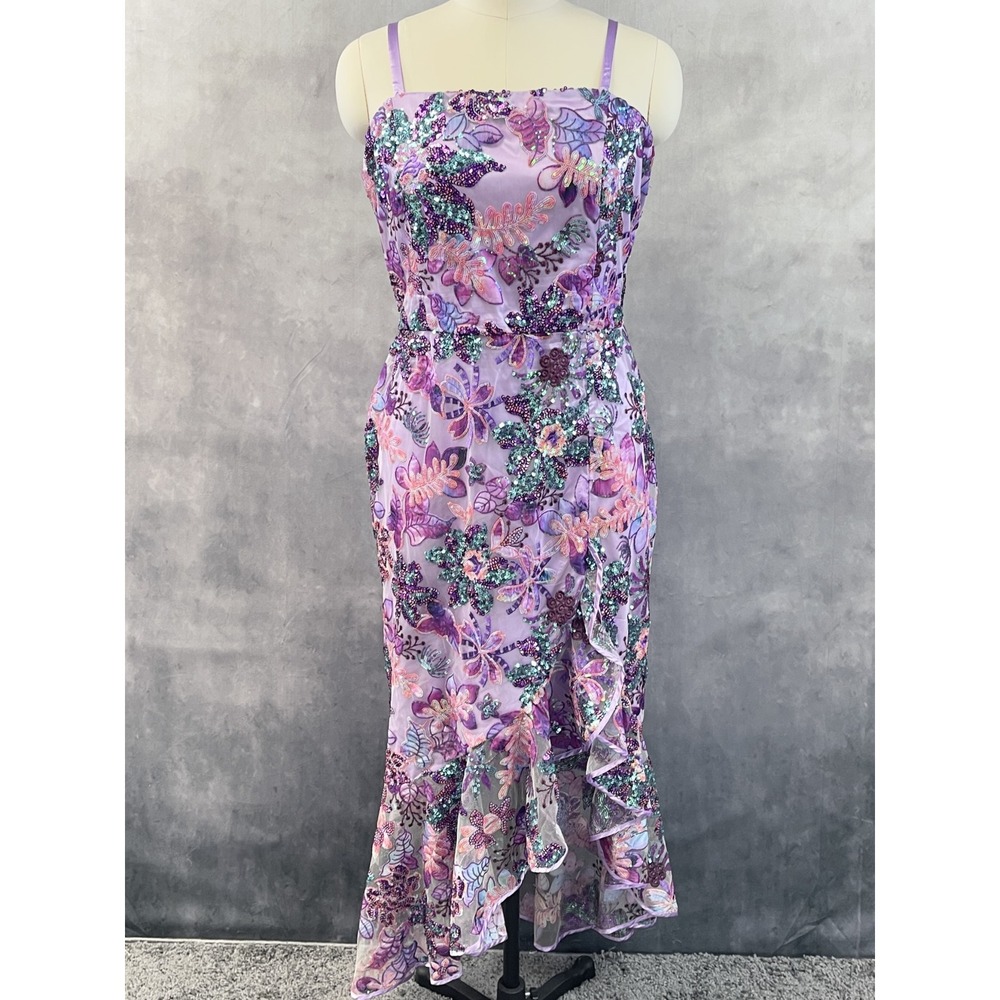 Boston Proper Lavender Floral Sequin Evening Dress
